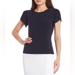Preston & York Navy Short Puff-Sleeve Blouse